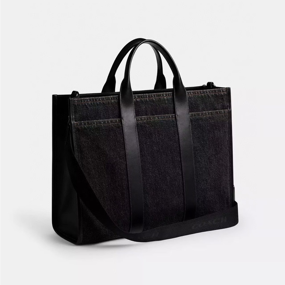 Coach Wesley Tote In Denim - Washed Black - Picture 2 of 13